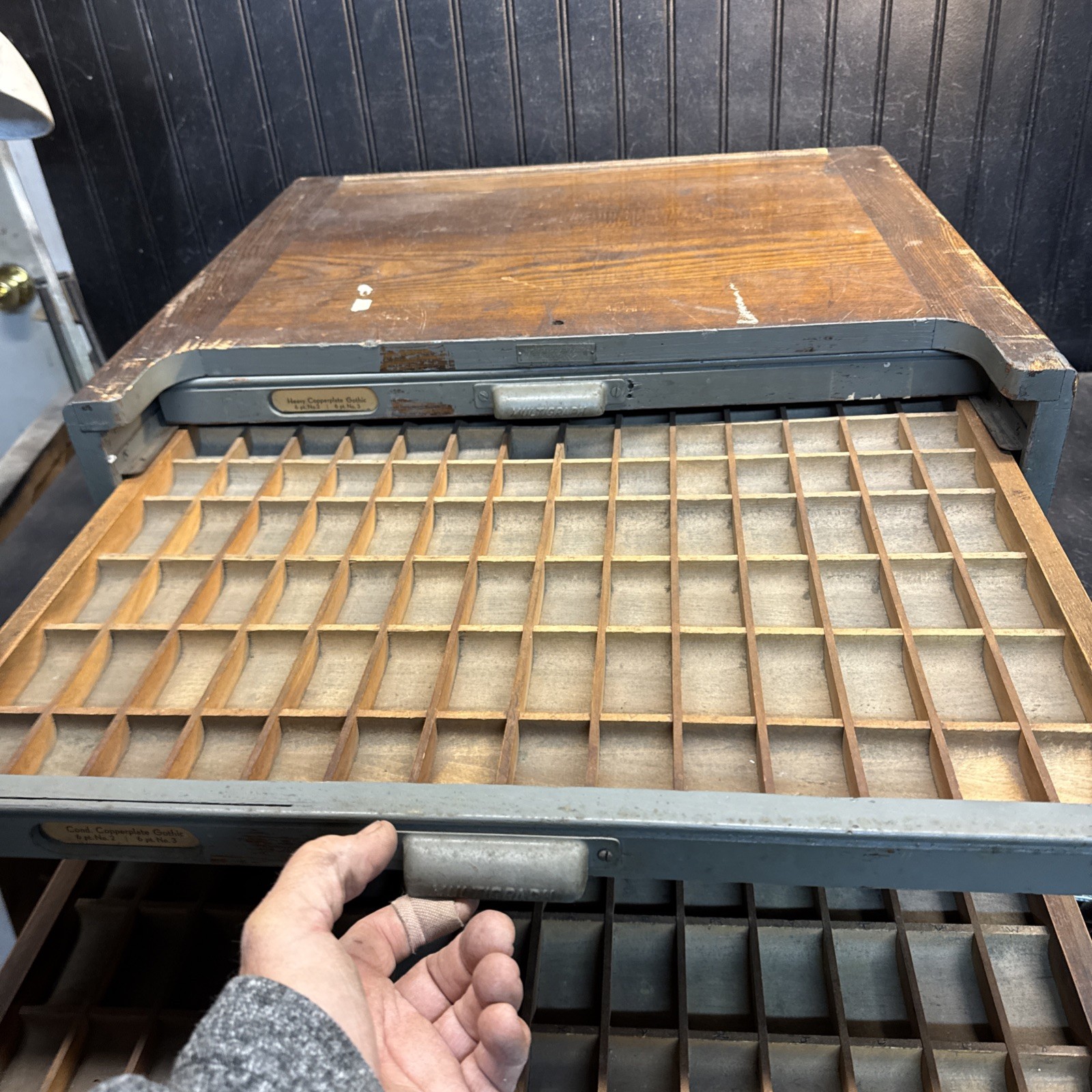 Industrial Oak Multigraph Printers Cabinet w/6 Drawers w/98 box Jewelry box Tool