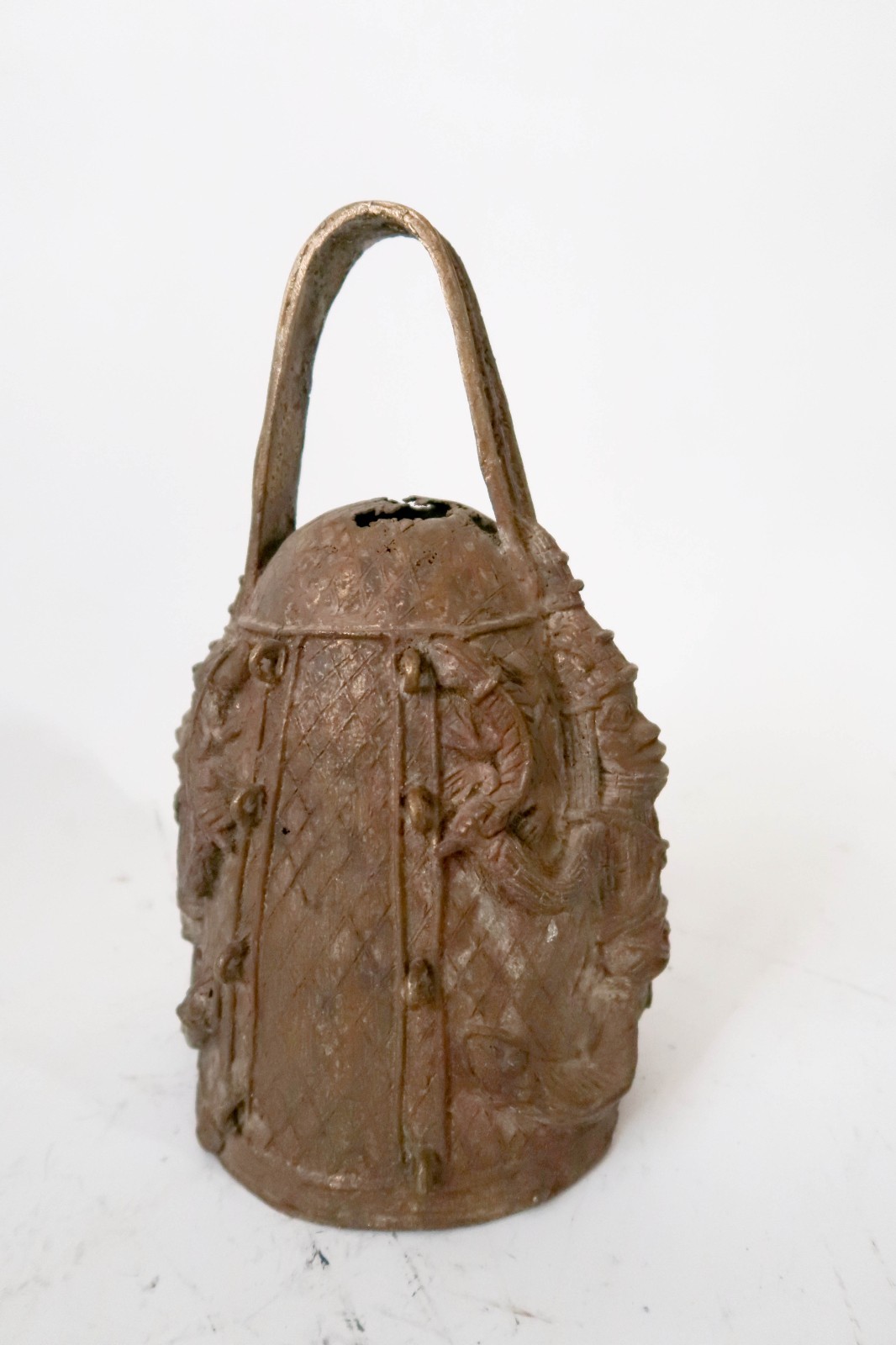 Vintage BENIN Bronze 11" Altar Bell Sculpture African Art Nigeria