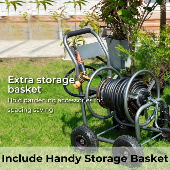Giraffe Tools Garden Hose Reel Cart with Wheels, Water Hose Reel Cart-4 Wheels