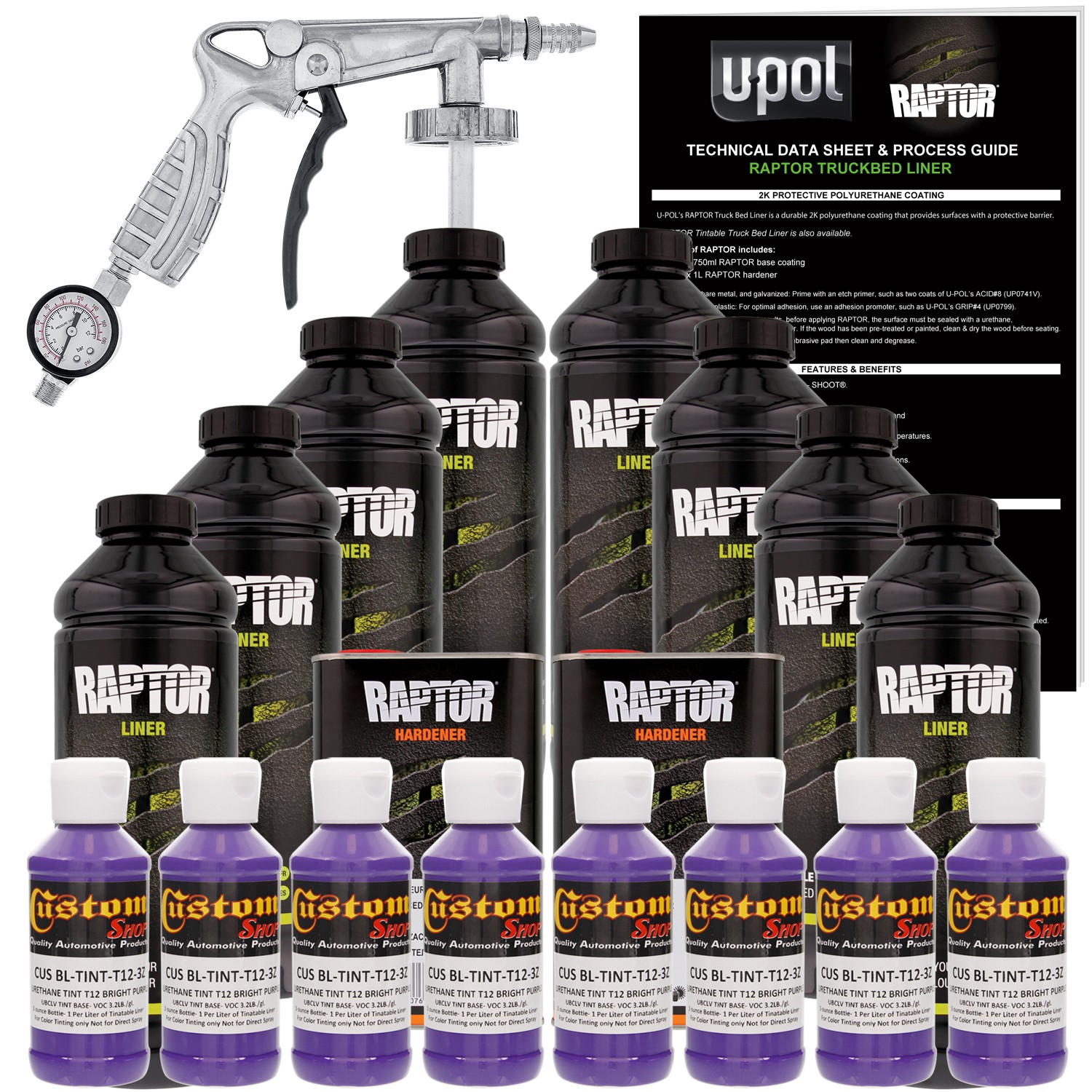 U-POL Raptor Tintable Bright Purple Spray-On Truck Bed Liner Spray Gun, 8 Quarts