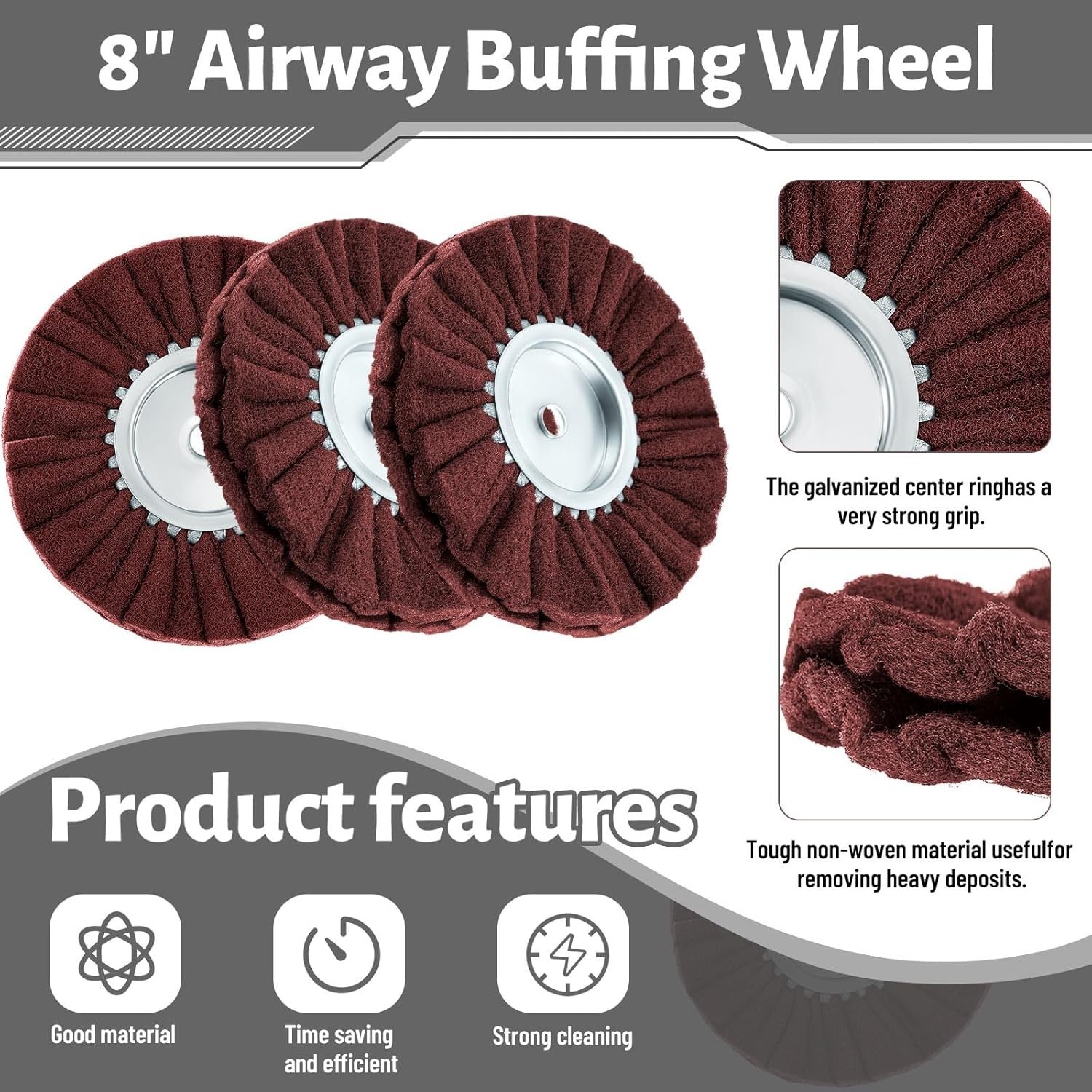 7 Pcs 8" Airway Buffing Wheel Kit in Diameter 5/8" in Arbor Hole, Aluminum Metal