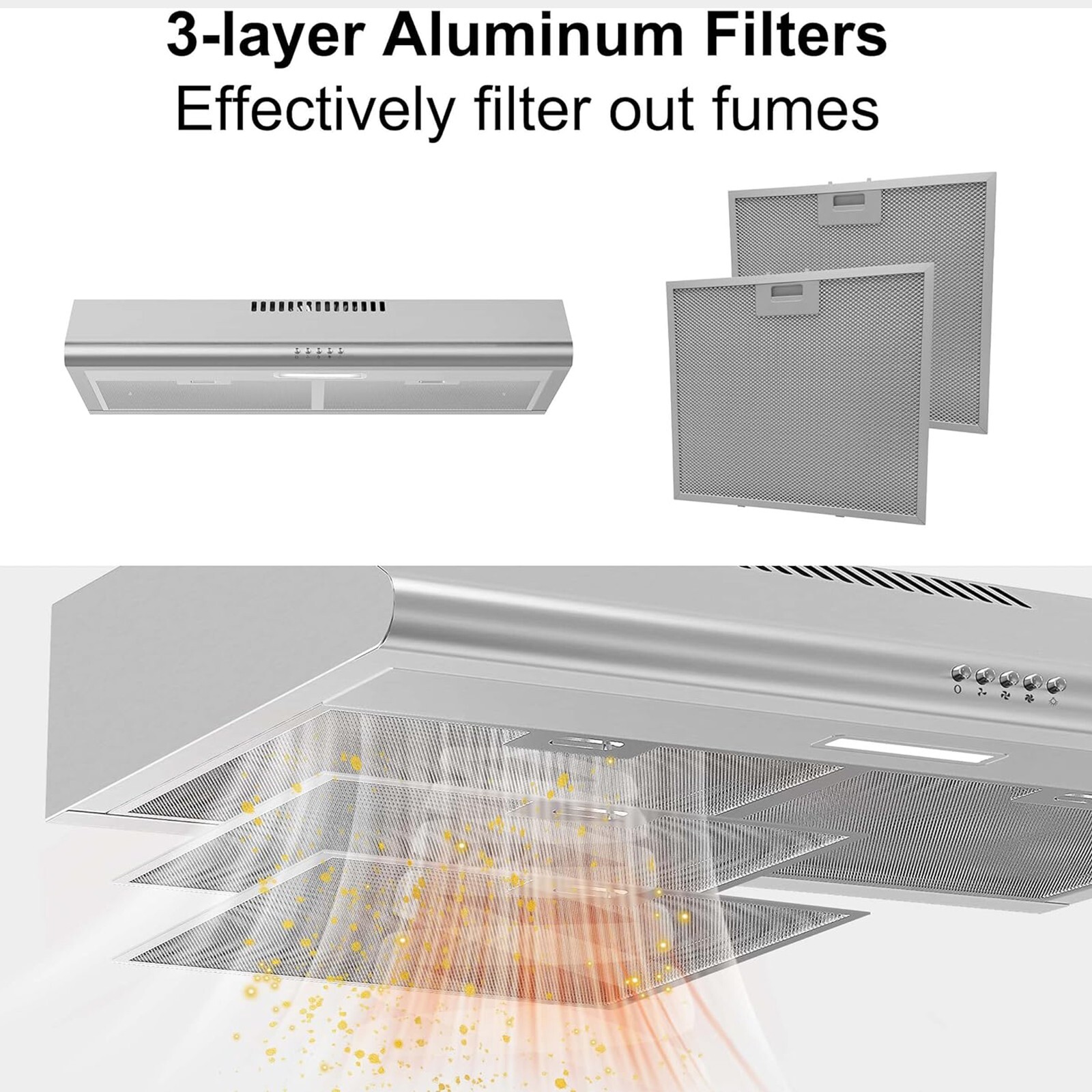 30 inch Under Cabinet Range Hood Ducted/Ductless Stainless Steel 3-Speed Vent