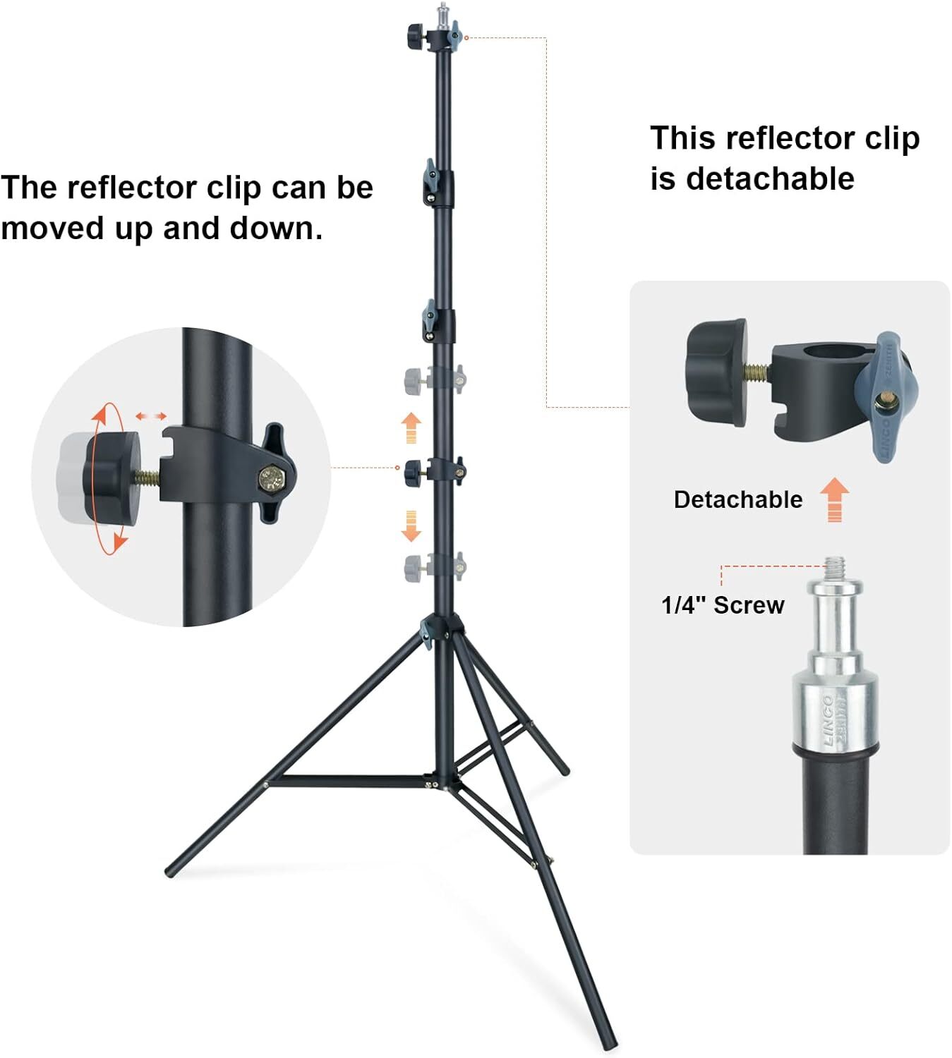LINCO 90" Light Stand Tripod w Reflector Disc Holder Clip for Reflector Diffuser