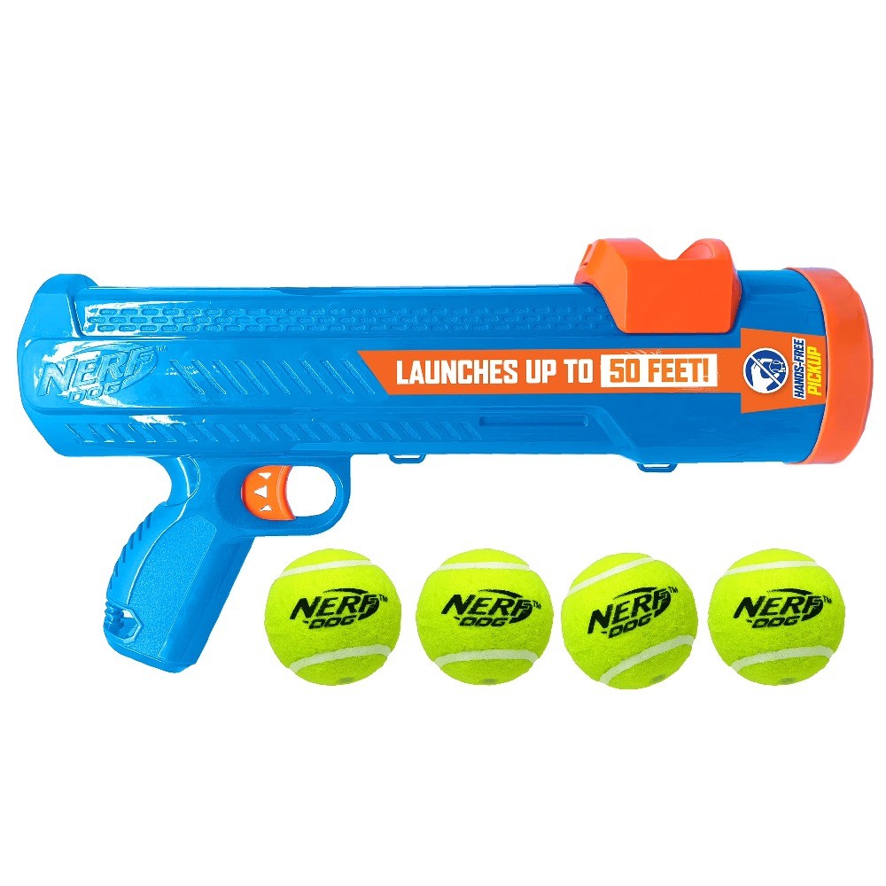 Nerf Dog Tennis Ball Blaster Dog Toy with 4 Balls, 16 inch