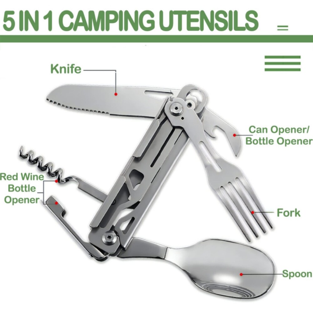 Camping Eating Utensil Set Folding Emergency Cutlery Knife Fork Spoon Kit 2024