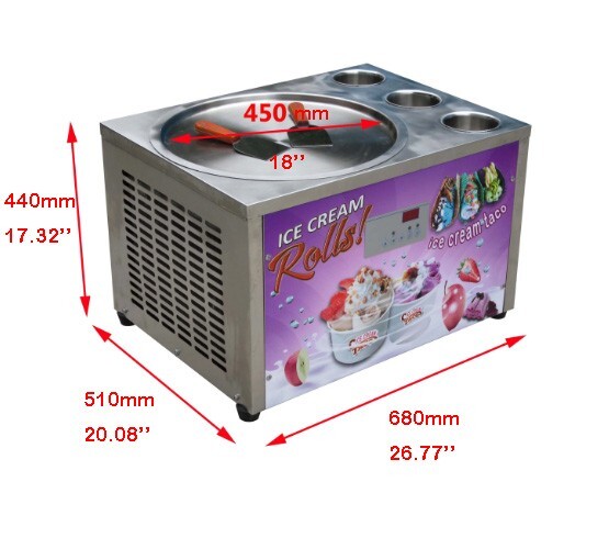 110V Countertop 45cm (18") single round pan with 3 tanks fried ice cream machine