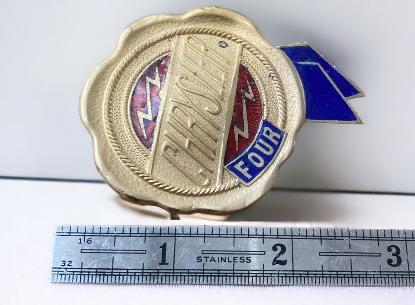 1927 Chrysler Four Radiator Grille Badge Emblem Cloisonne Wear NO POST STUD