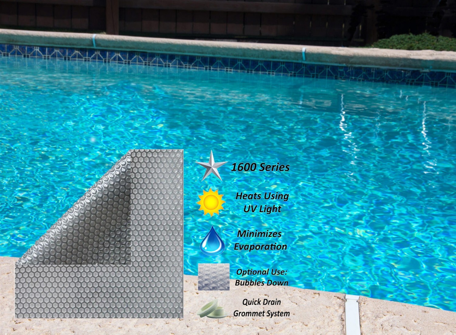 1600 Series Clear Swimming Pool Solar Blanket Cover w/ Grommet Kit - Choose Size