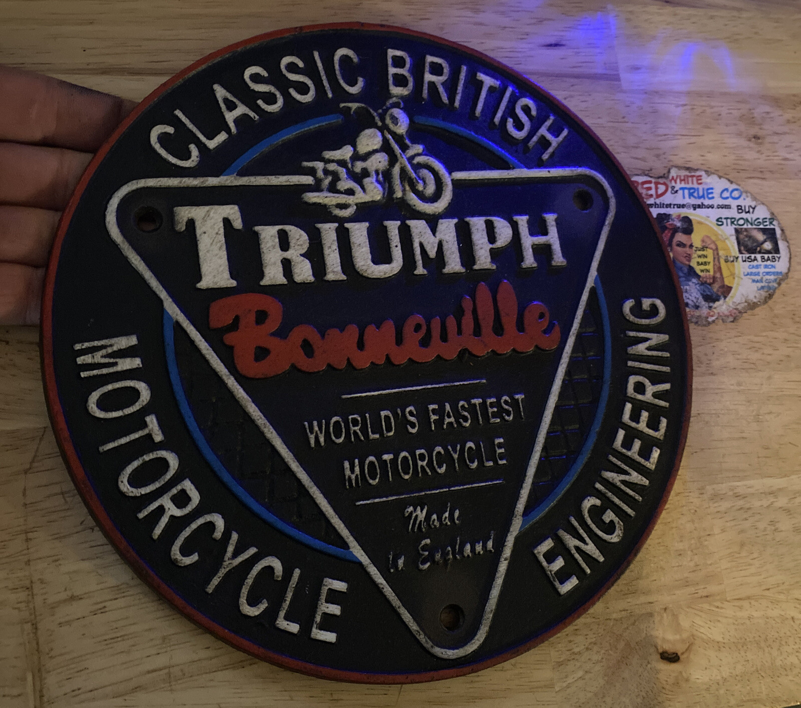 Triumph Motorcycles Sign Plaque Cast Iron Patina Fatboy Biker Indian Collector