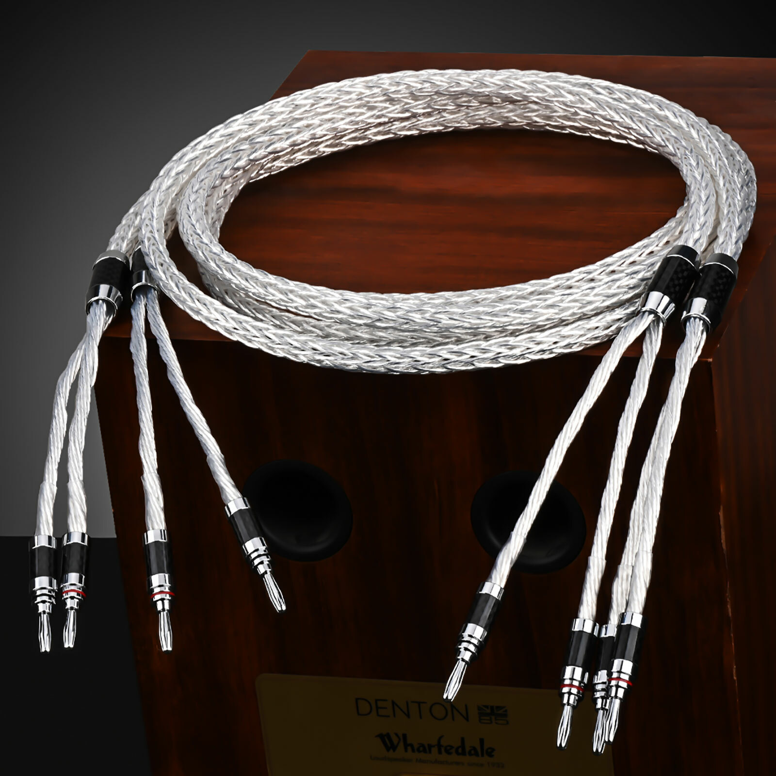 8 Awg HiFi Speaker Wire Cable Silver Plate 8N OCC Carbon Fiber Banana Spade Cord