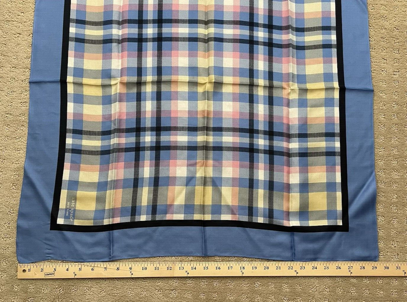NWT Kate Spade Garden Plaid Square Silk Scarf $88 SAPPHIRE HAZE