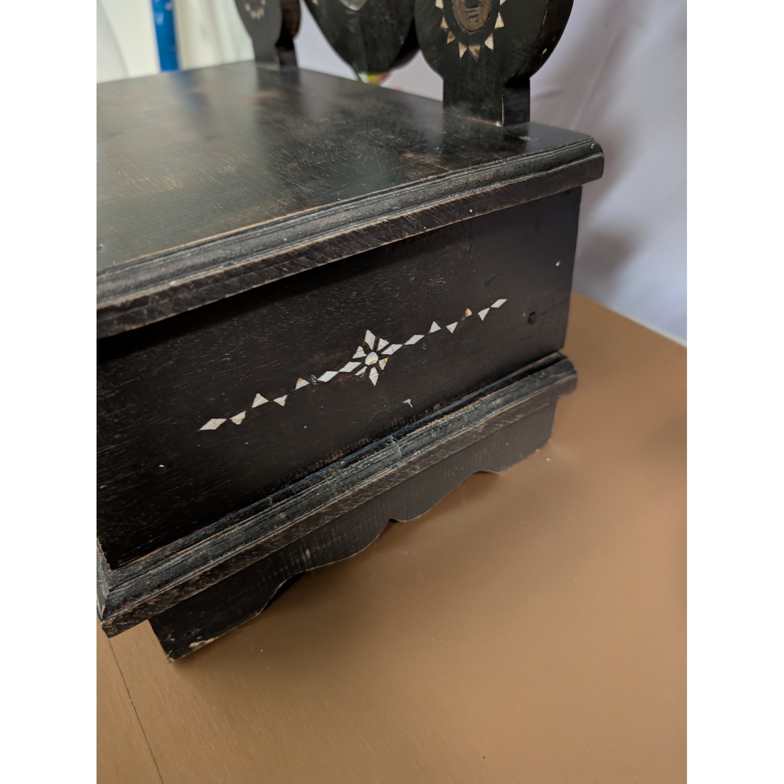 Vintage Hand Made Wood Vanity Dresser Mirror With Pearl Inlay Moody Romantic