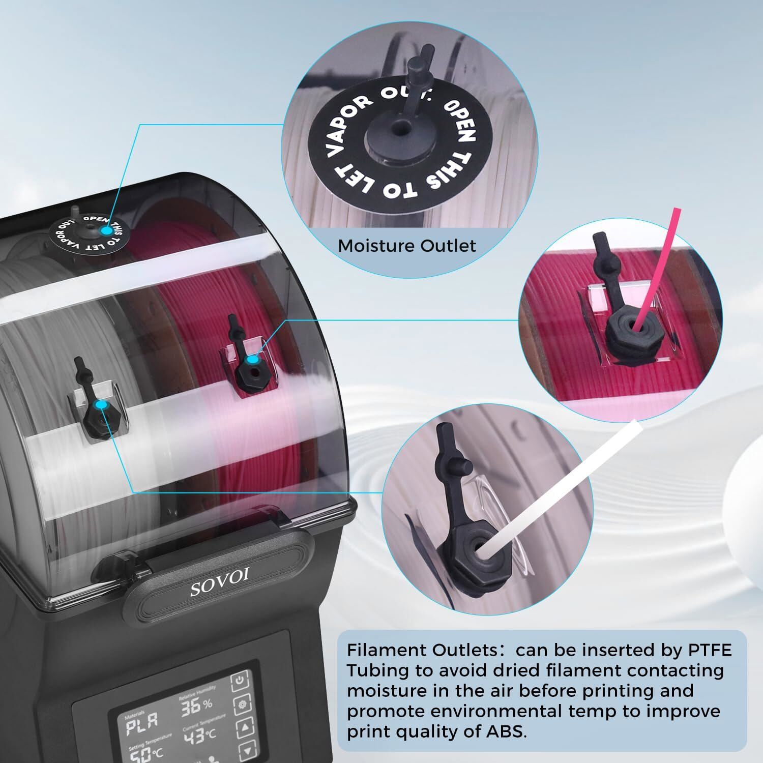 Sovol SH02 Filament Dryer Box w/ PTC Heater One Key Set For 1.75/2.85mm Filament