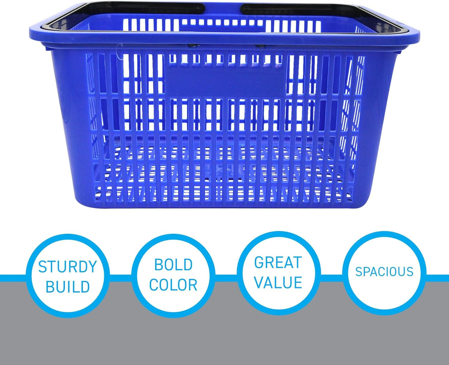 Blue Shopping Basket Plastic Retail Merchandise 12" x 17" Supermarket Handles