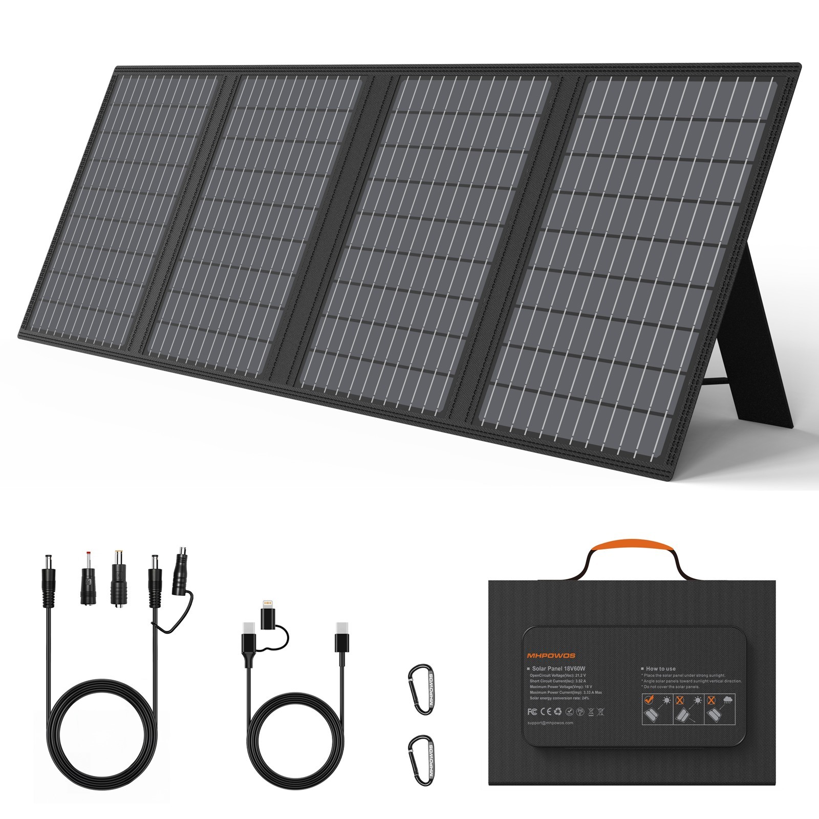 60W USB Solar Panel Charger Camping Equipment Backpacking Hiking Accessories