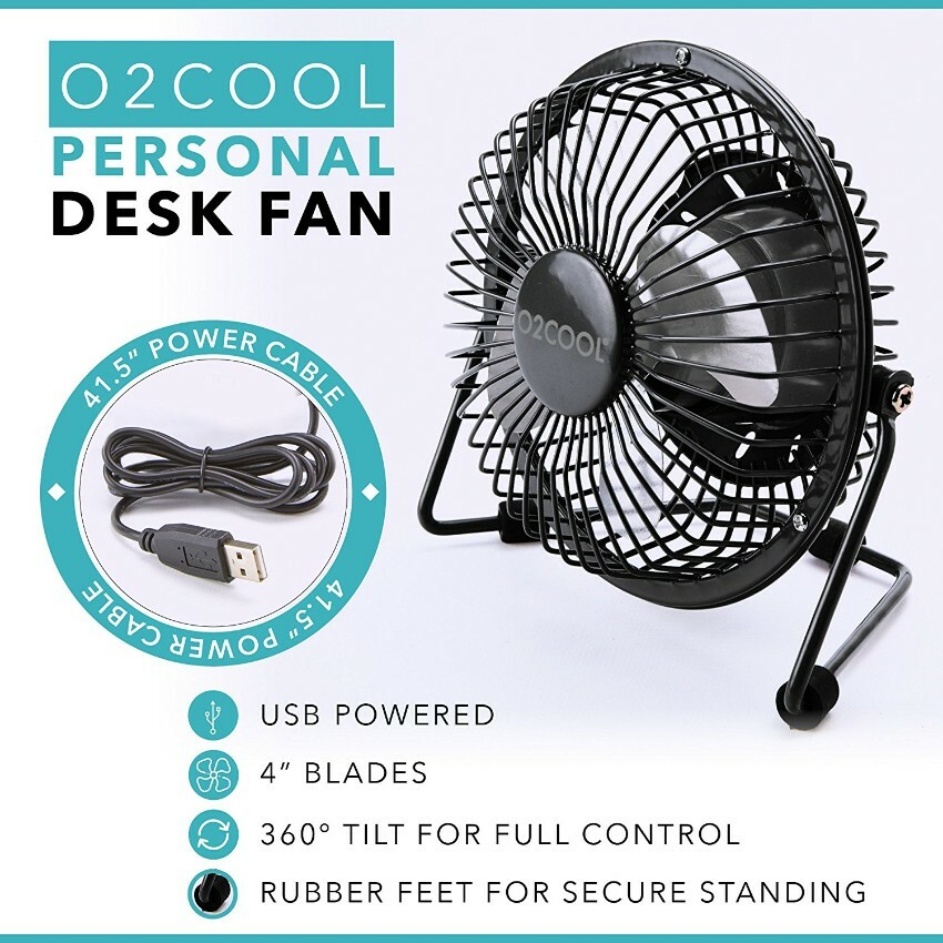 O2COOL 4" USB Personal Desk Fan – Portable Mini Table Cooling Fan - Black
