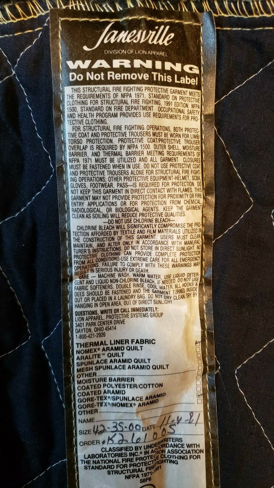 JANESVILLE LION Firefighter Bunker Turnout Coat Nomex, Gore-Tex, Lots of Leather