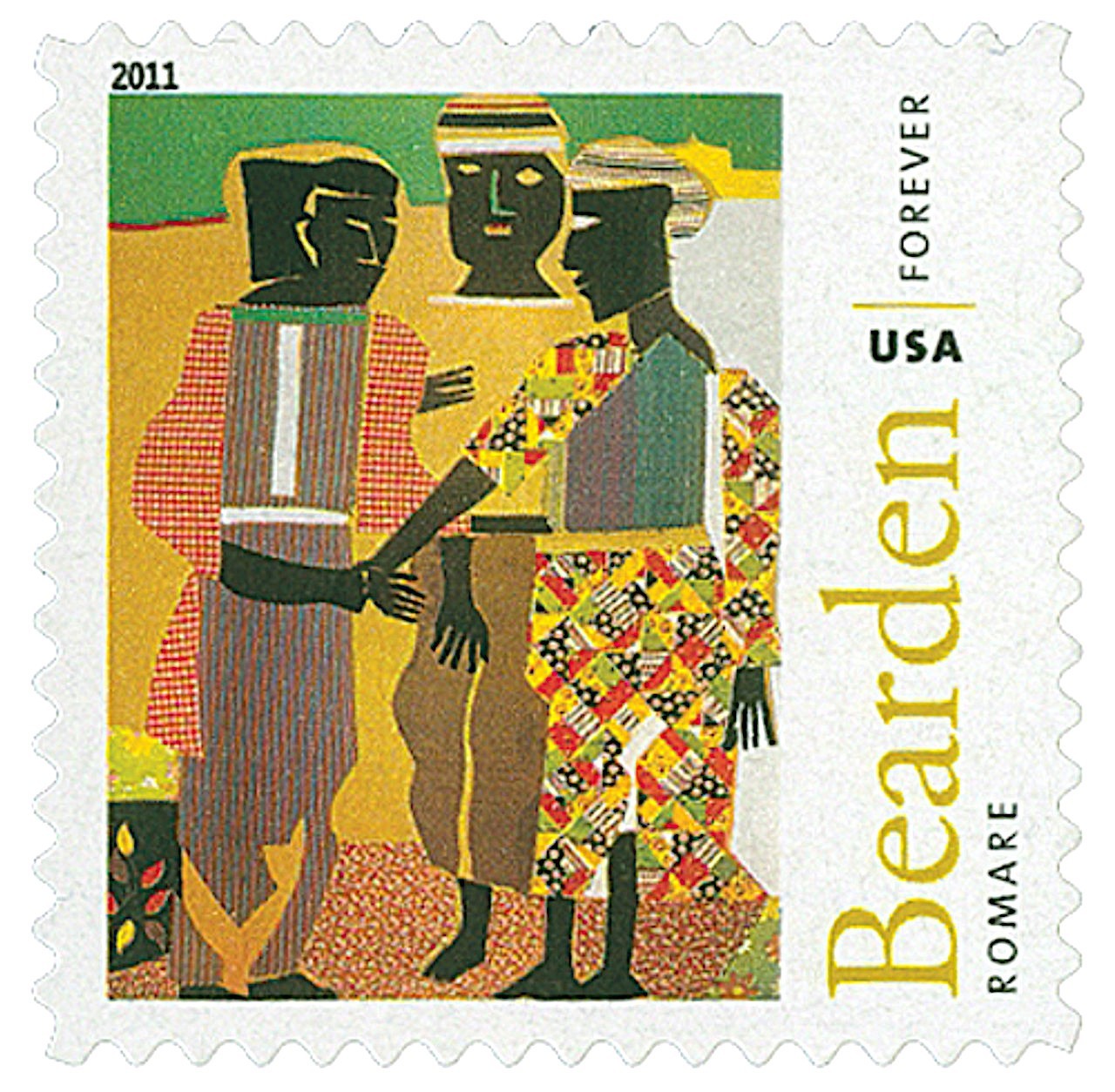 4 Mint ROMARE BEARDEN Stamps: NYC African American Artist, Collage Art, Collages