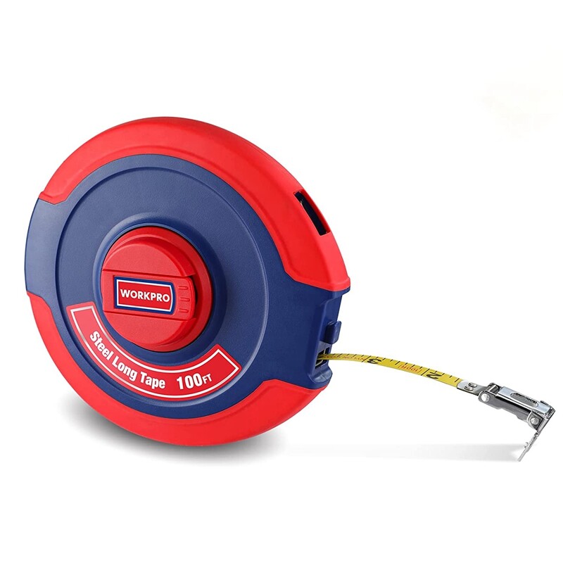 WORKPRO Tape Measure 100FT Closed Reel Steel Long Tape Plastic Case Nylon Coated