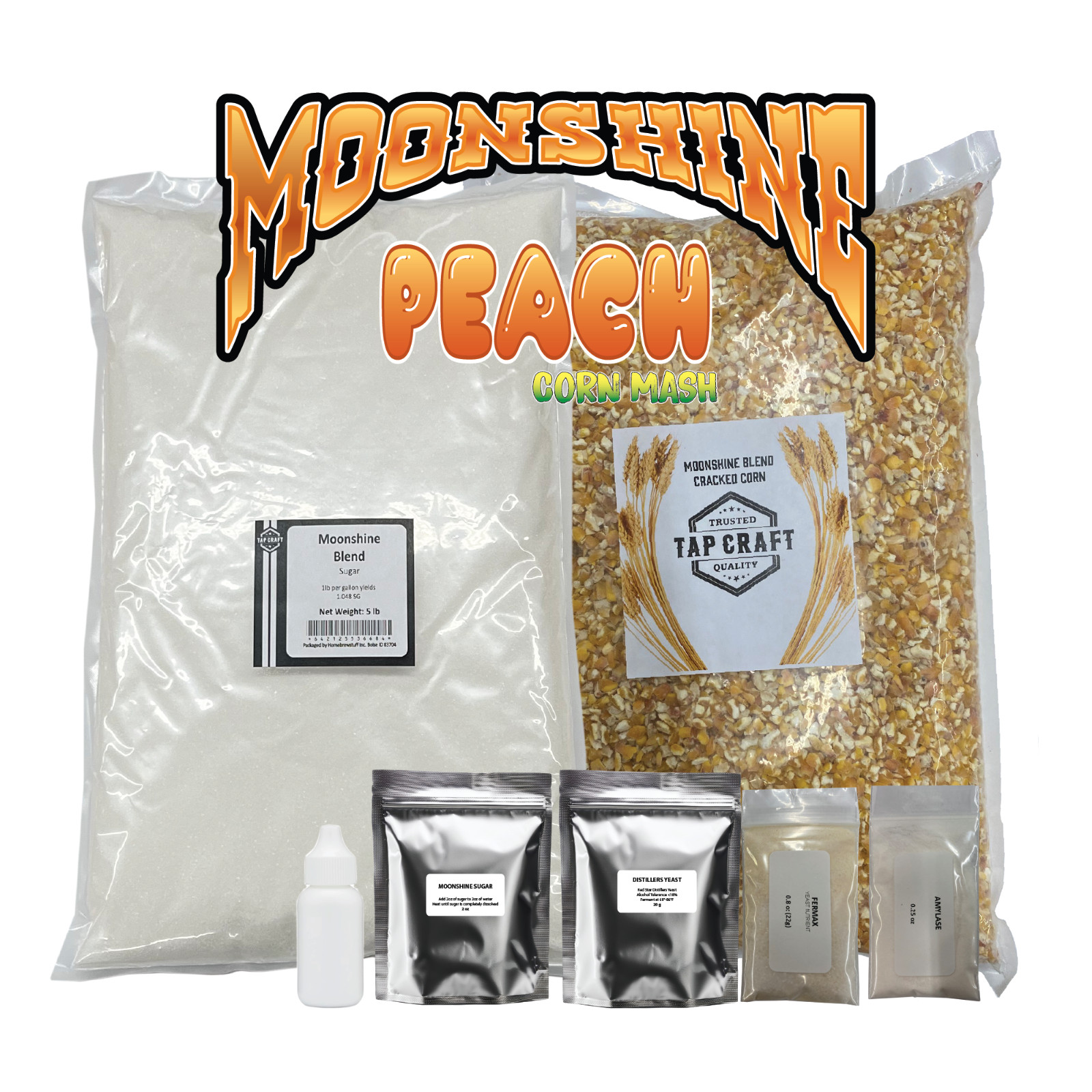 TAPCRAFT Peach Moonshine Recipe Kit for Home Distilling – 5gal Corn Mash