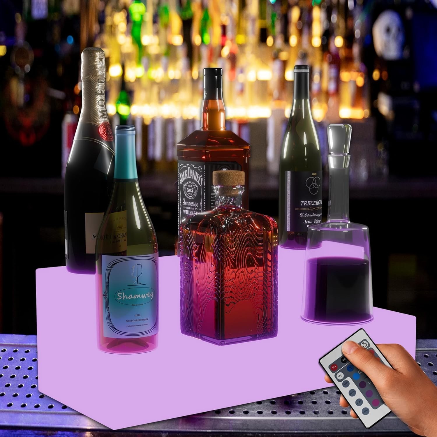 2 Step LED Lighted Shelves Liquor Bar Bottle Display Shelf with Remote Control