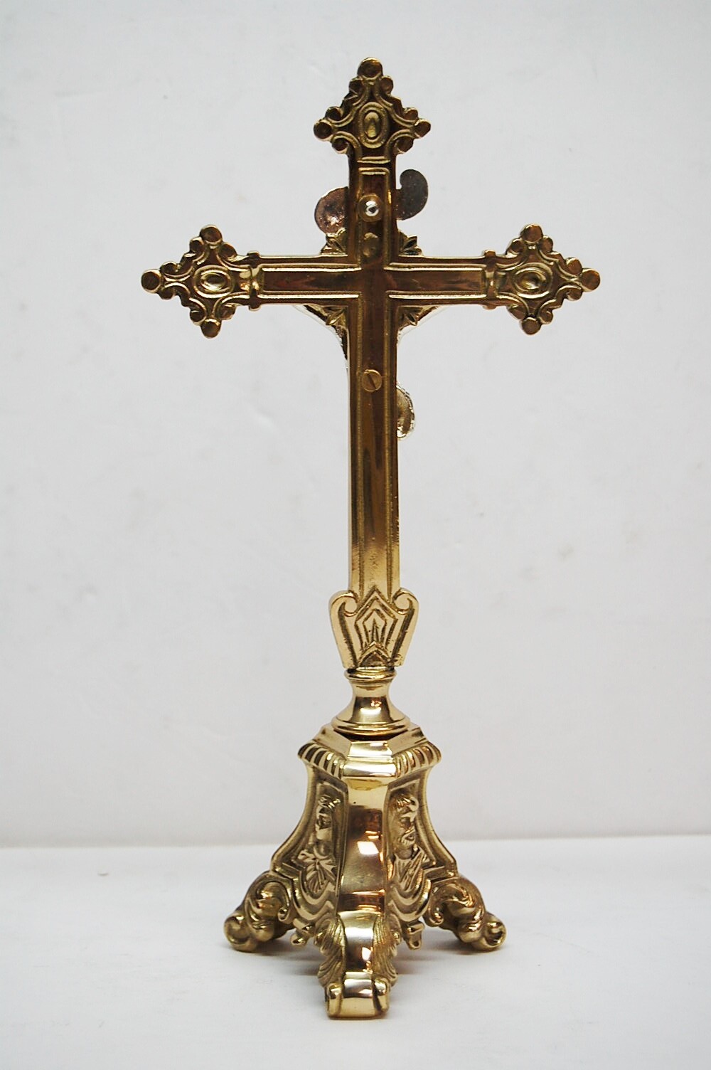 SET OF 6 SHORT 6" BRASS JMJ ALTAR CANDLE STICKS & ALTAR CROSS - 175sh