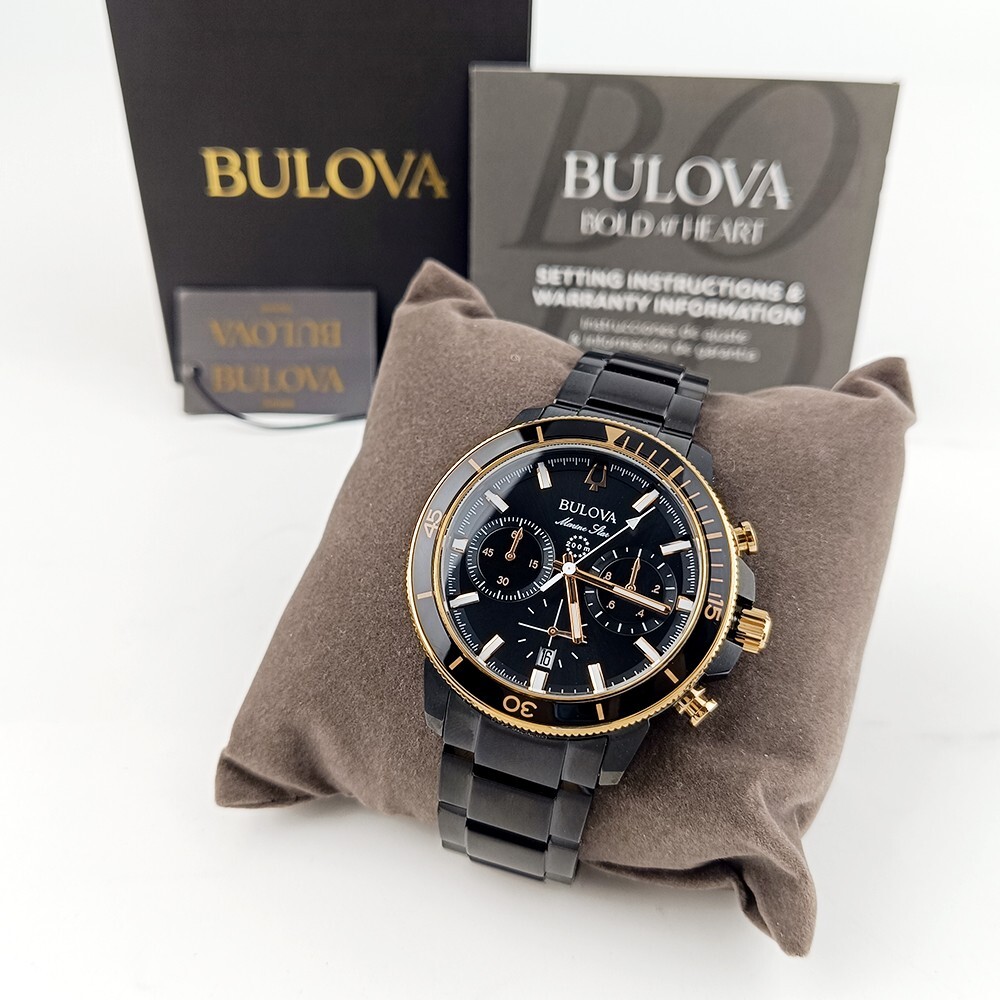 Men's Bulova Marine Star 98B302 Black Dial Stainless Chronograph Quartz Watch