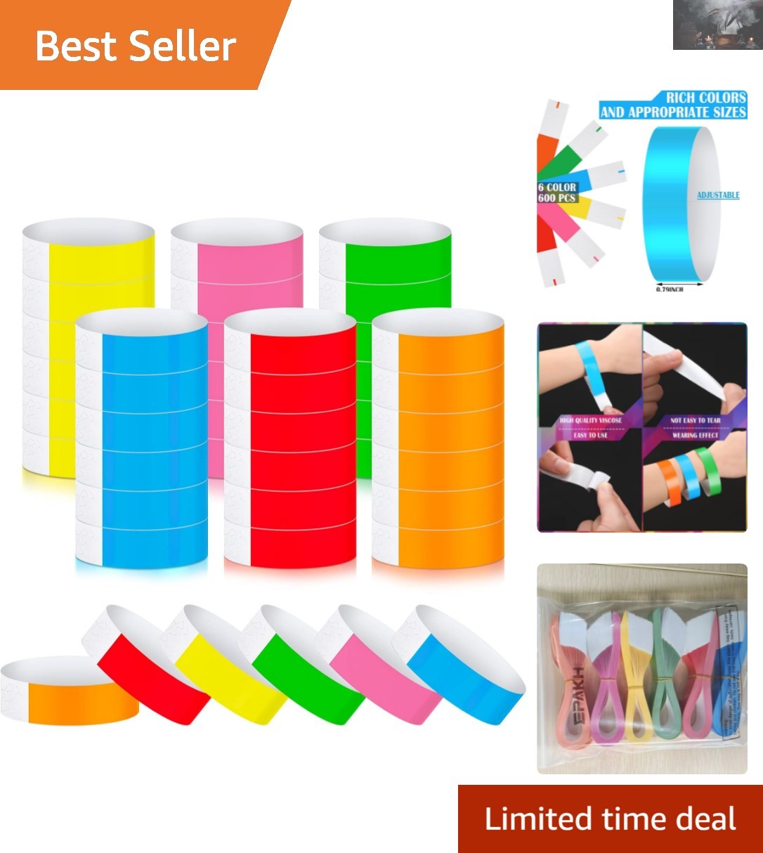 Assorted Neon Wristbands 600 Pcs - Durable & Waterproof for All Occasions