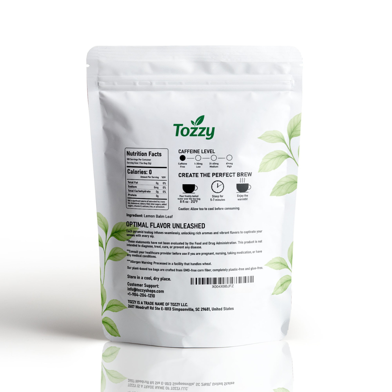 Organic Lemon Balm Tea Bags - 100 Count (Plant-Based Pyramid Tea Bags)