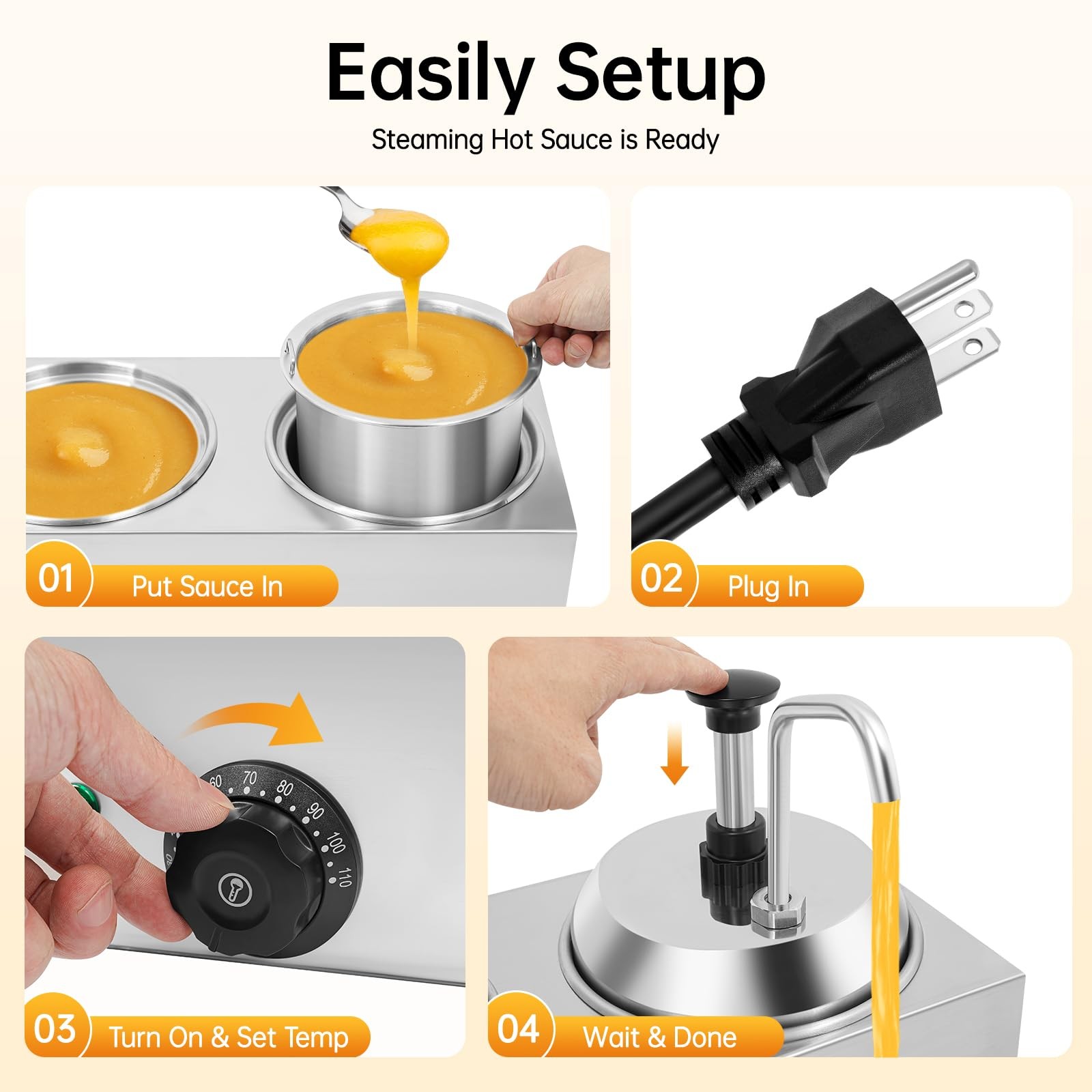 5.28QT Double Cheese Warmer Dispenser, 1600W Nacho Cheese Electric Warmer Sauce