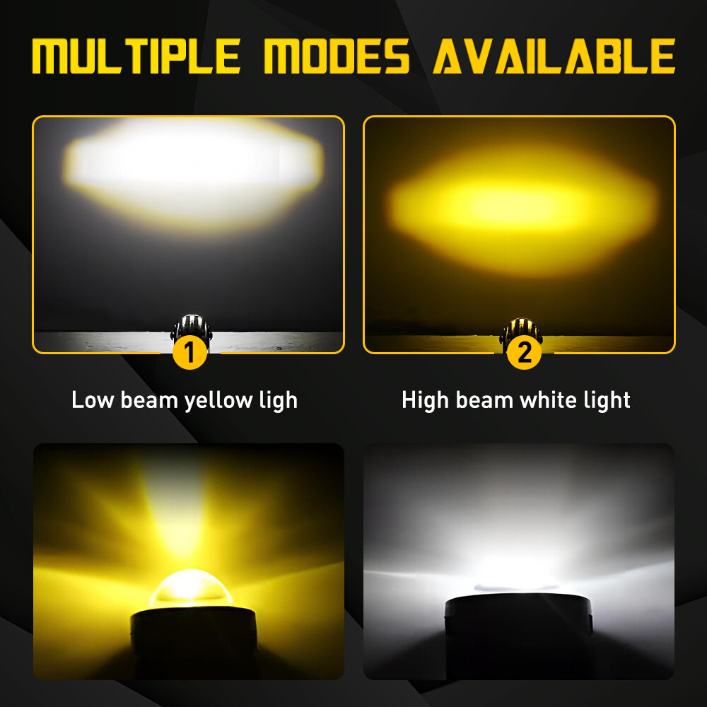 2x Motorcycle LED Headlight Fog Driving Spot Auxiliary Light Lamp Yellow White