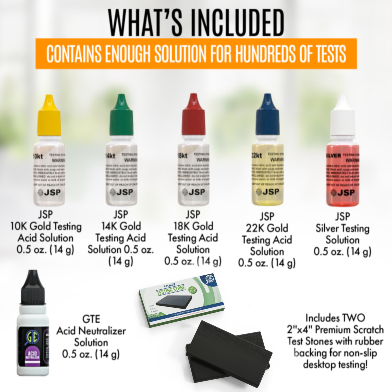 Gold Silver 10K 14K 18K 22K 24K Jewelry Tester Kit JSP Neutralizer Acid Metals