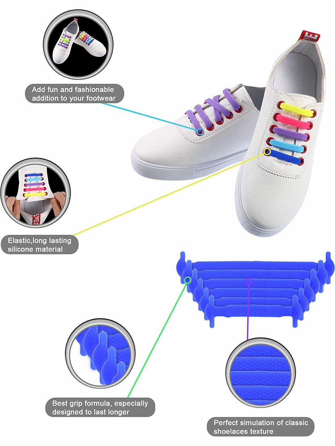 No Tie Shoelaces Elastic Shoe Laces Silicone Rubber For Kids Adults Sneakers