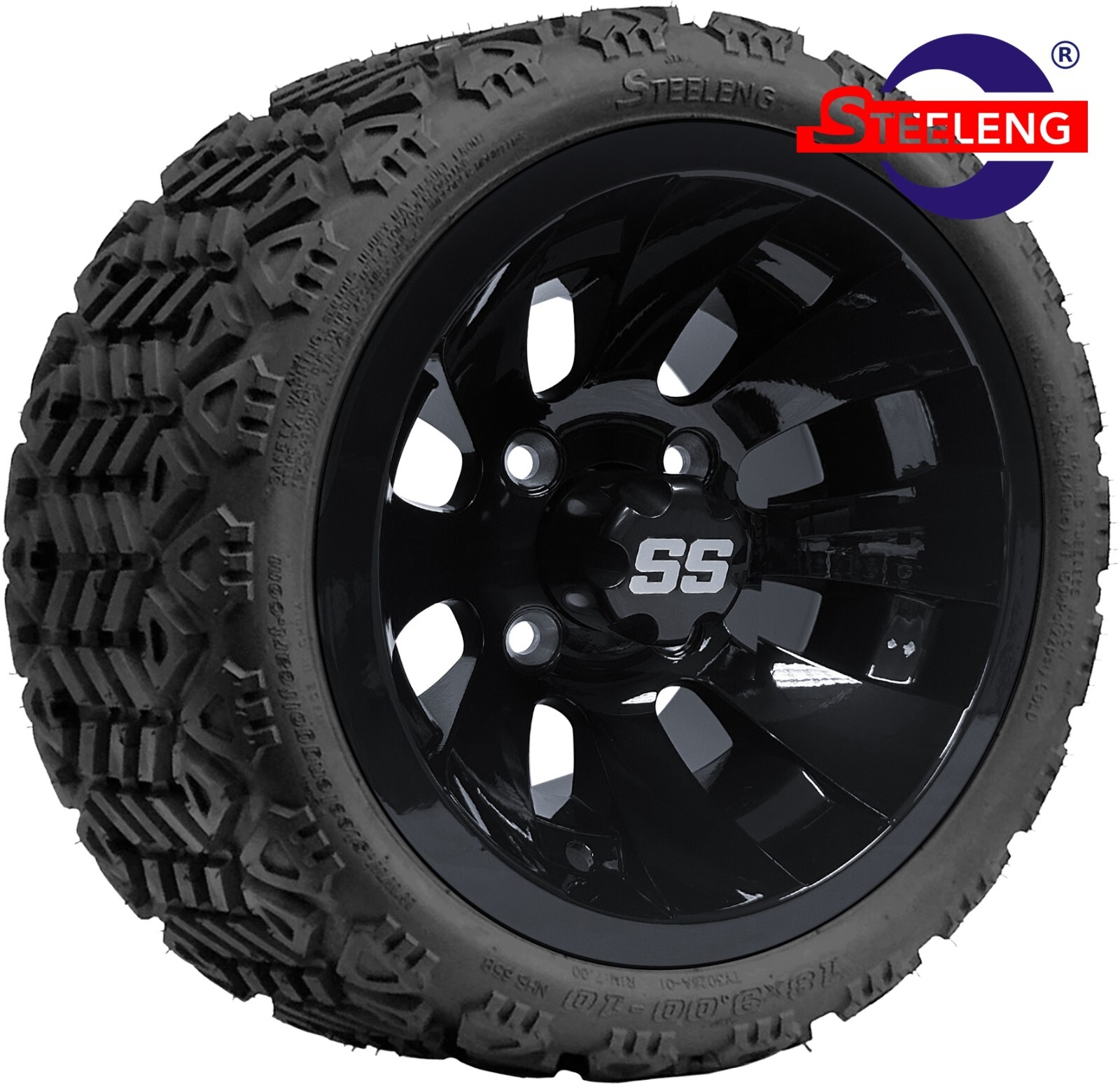 GOLF CART 10" BLACK REVOLVER WHEELS/RIMS and 18"x9"-10" DOT ALL TERRAIN TIRES(4)