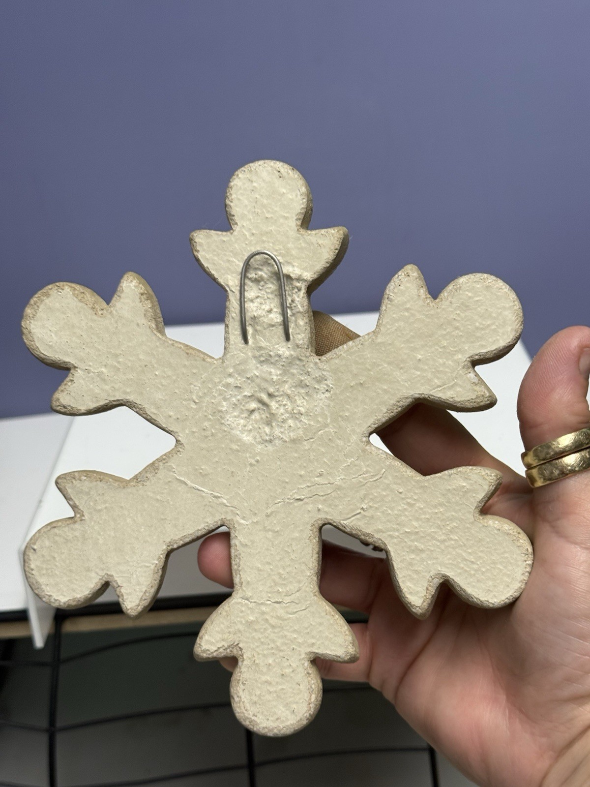 Hand Cast Stone Snowflake Shaped Ornament W/Angels Wall Decor By George CARRUTH