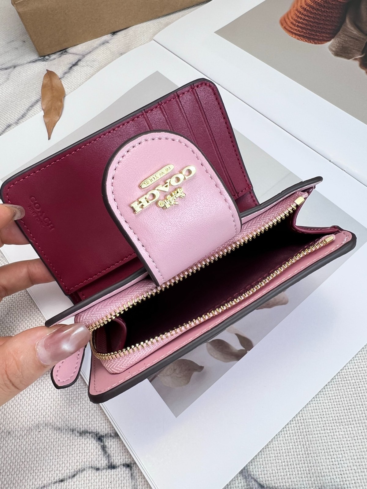 New Coach Medium Corner Zip Wallet In Signature Canvas Pink CW786 With Box