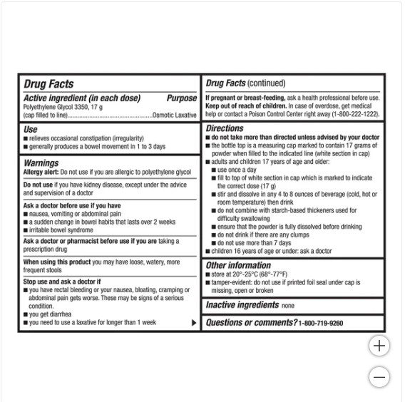 Compare to MiraLAX Laxative Polyethylene Glycol 3350 - 100 Doses, EXP-09/2025+