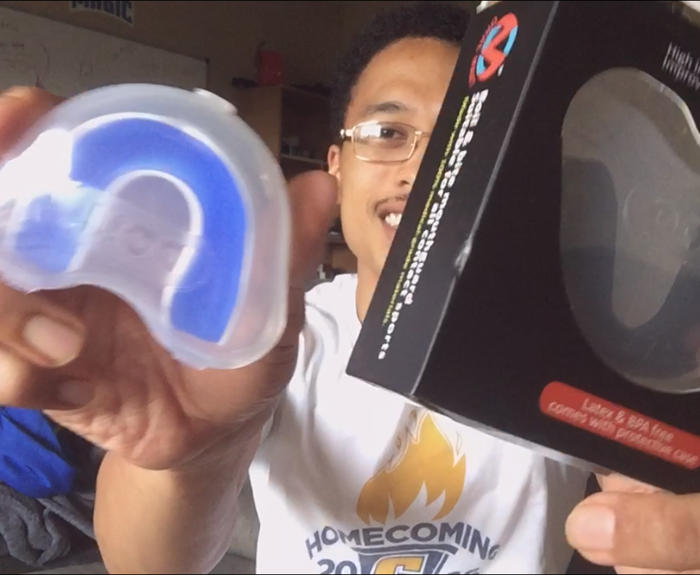 Oral Mart MMA BJJ Karate Flag Football Mouth Guard (White/Blue) with Free Case