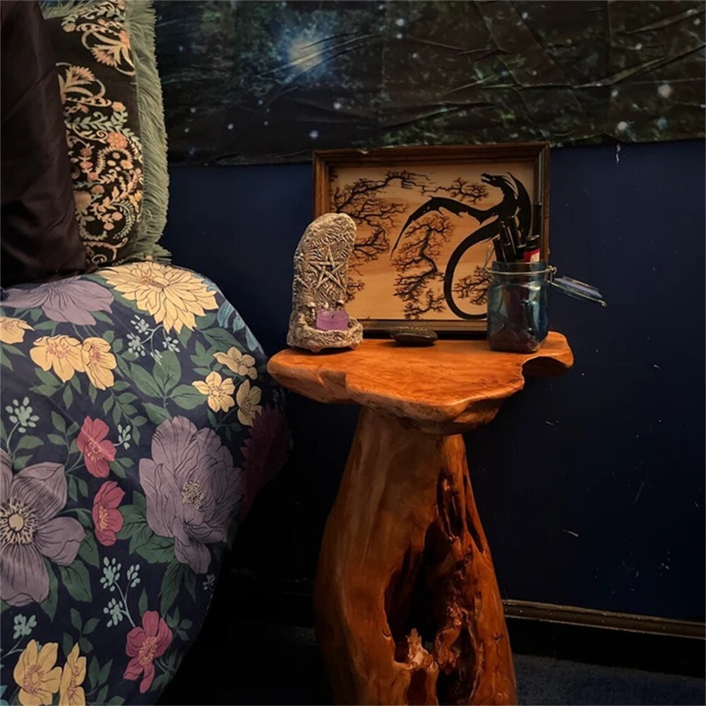 Rustic Cedar Roots Flower Stand Stool, Tree Stump Stool Side Table 19.5" H