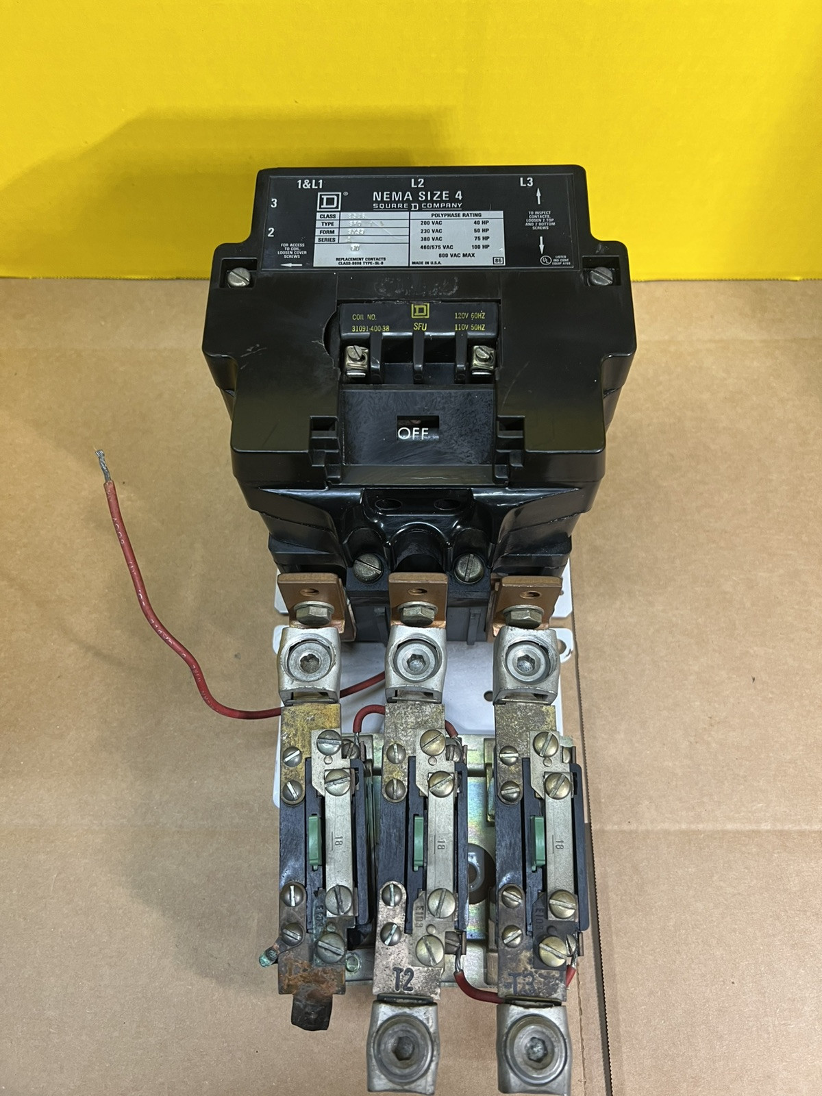 SQUARE D SIZE 4 MOTOR STARTER 600 VAC 120V COIL 100 HP