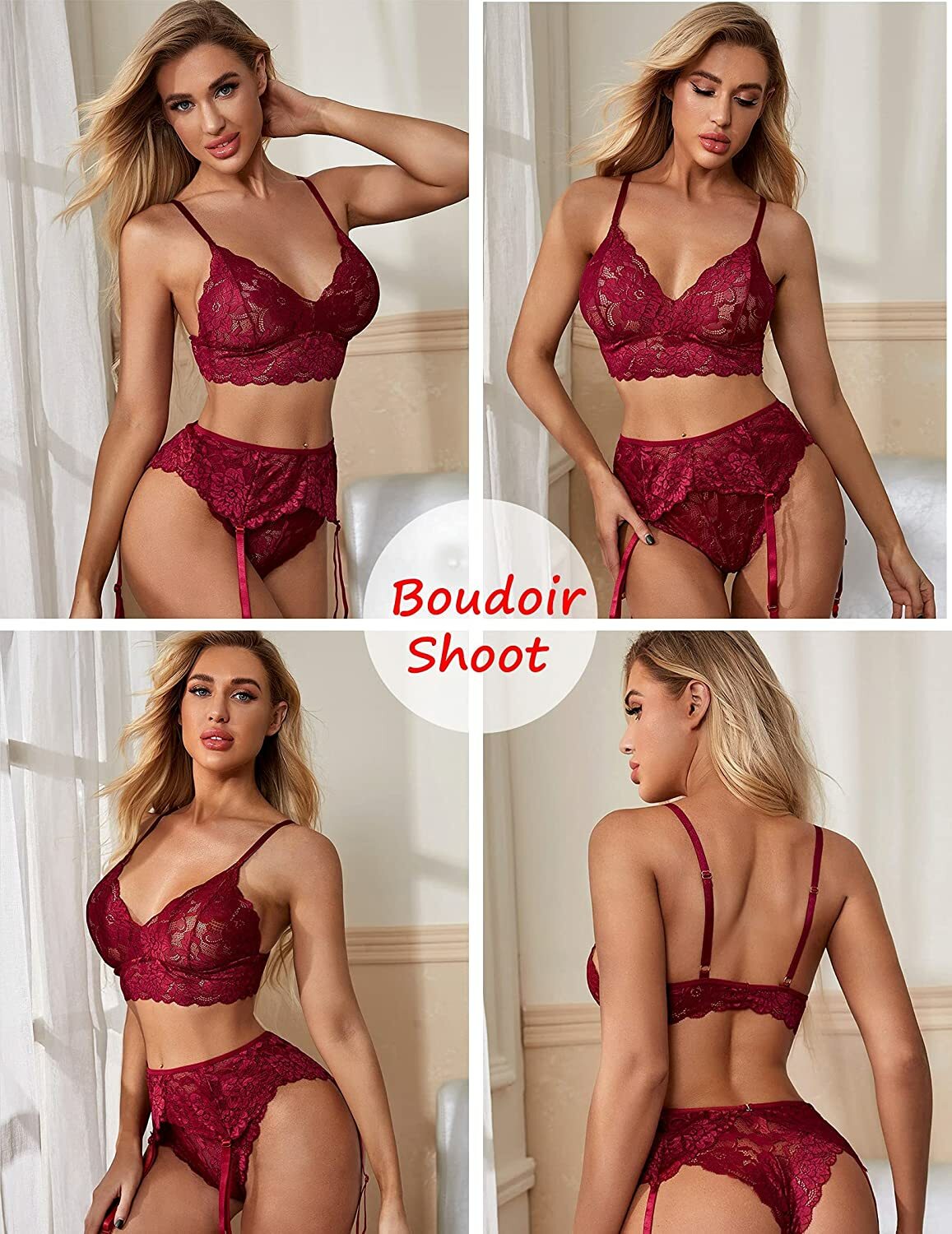 Women's Sexy Lingerie Set with Garter Belt Black Lace Bralette G-String Sets