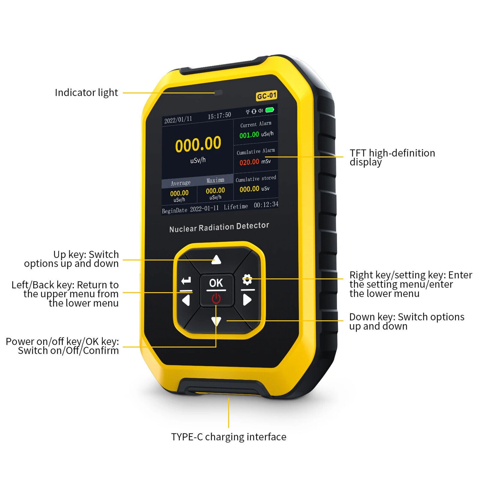 Portable Nuclear Radiation Detector GM Geiger Counter Tube β γ X-Ray Dosimeter