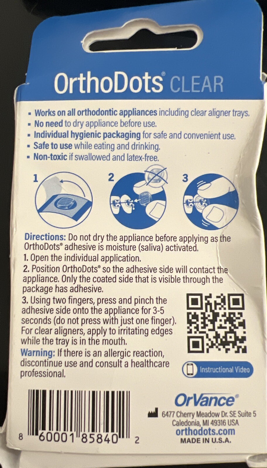 3x OrthoDots CLEAR Moisture Activated Adhesive 16 applications per box