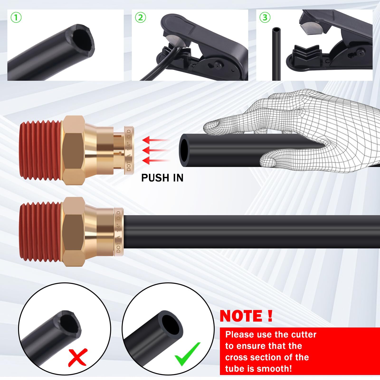 50 FT 1/4 DOT Air Line with Brass Fittings for Air Bags Suspension 10-Piece Kit