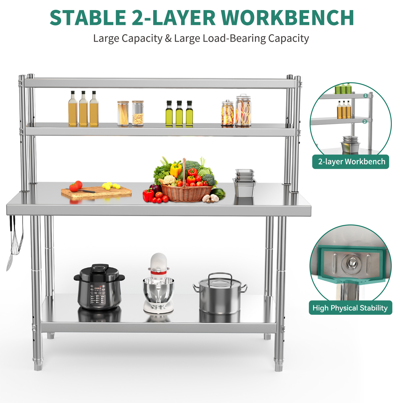 Stainless Steel Work Table with Overhead Shelf, 42" x 24"