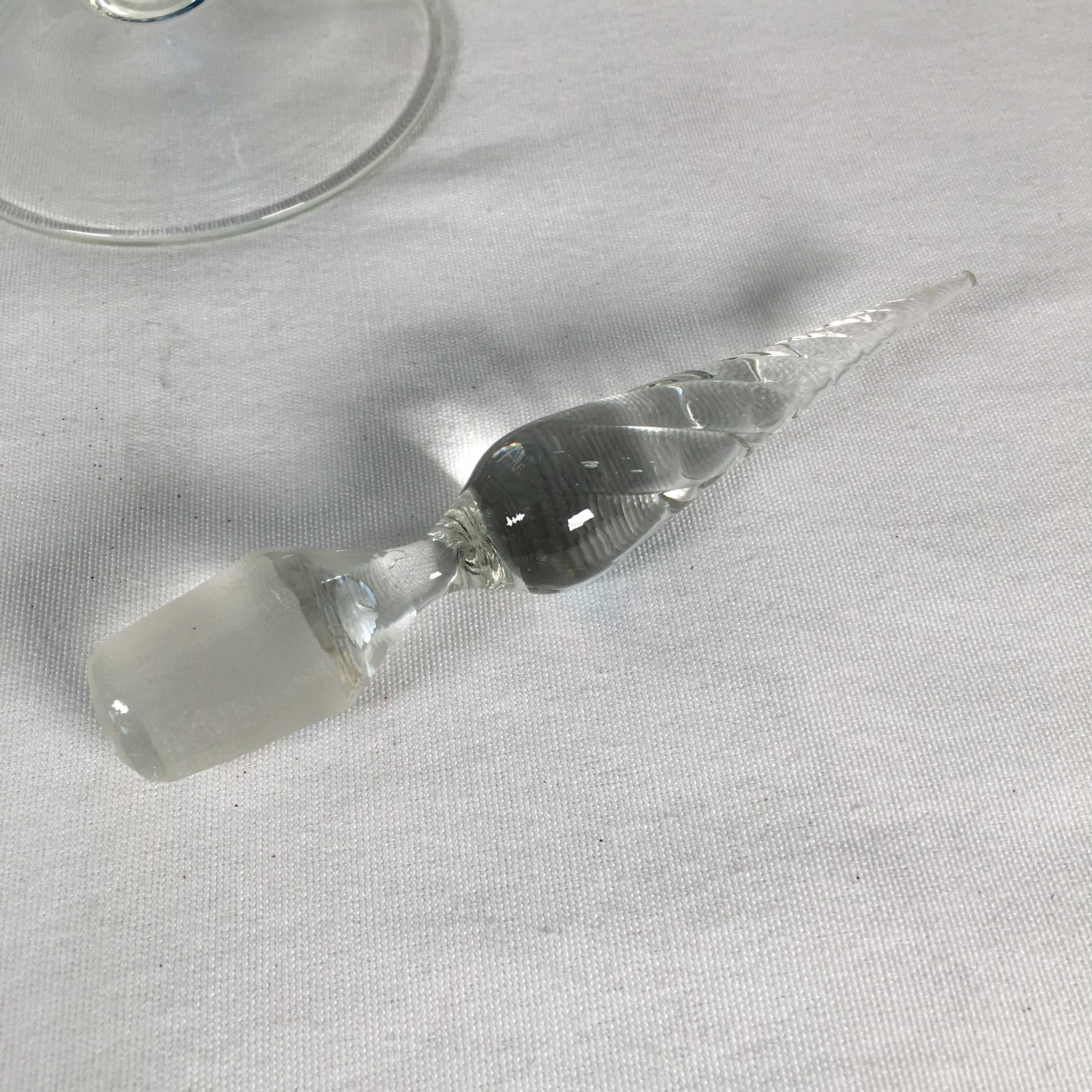 Vintage MCM Empoli Turquoise Glass Decanter w/Clear Flame Glass Stopper 20"