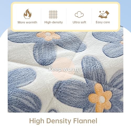 Fleece Comforter Set - 3 Piece Queen Size Thick Queen(90"x90") Blue Floral