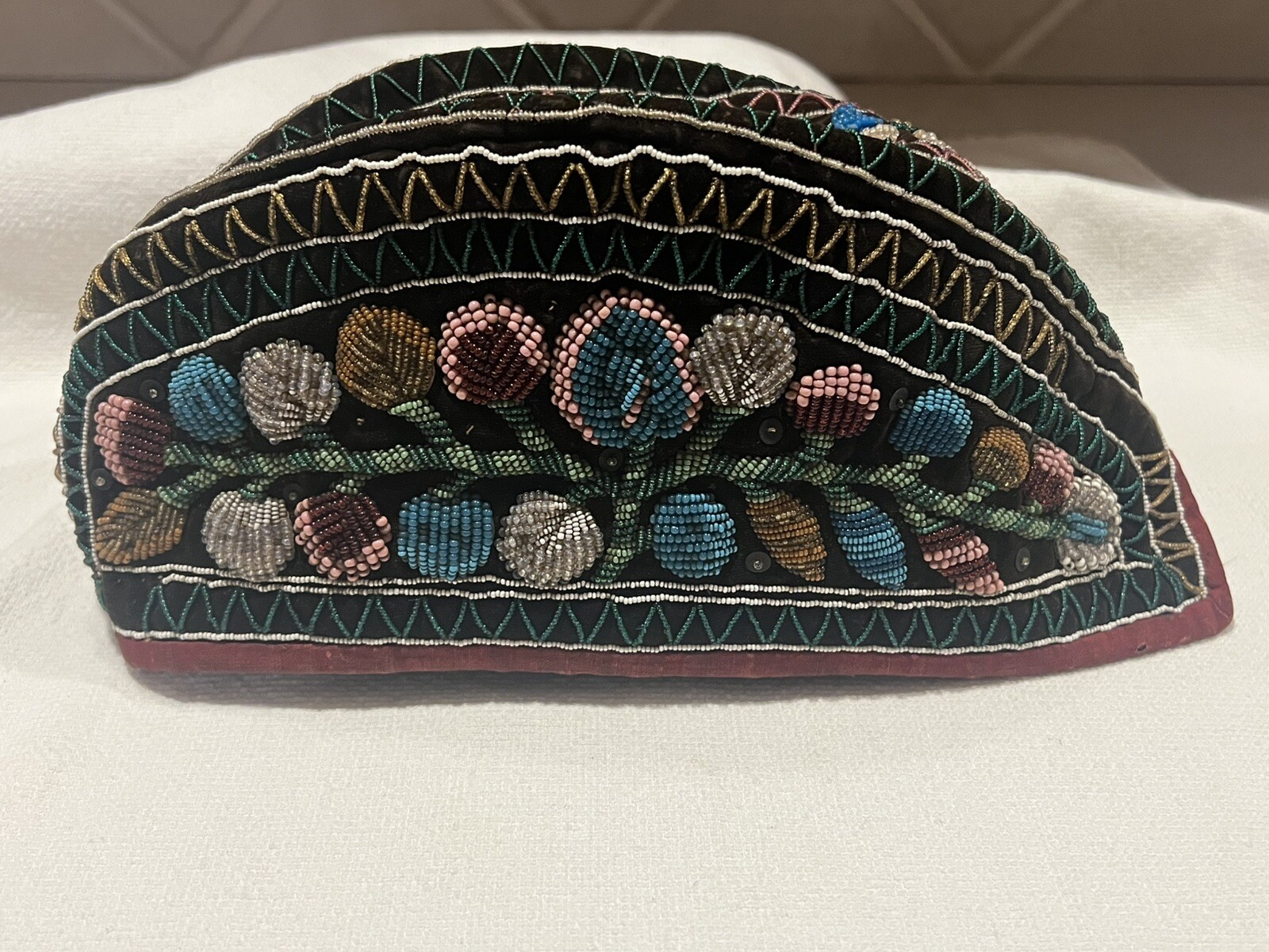 Antique Glengarry Iroquois Ornate Beaded Cap Hat