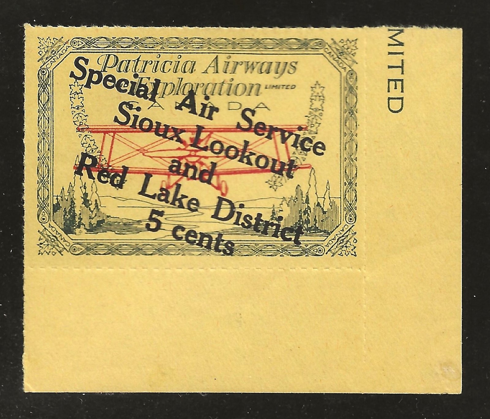 PATRICIA AIRWAYS Special Air Service CL25 - 1927 CANADA AIR POST Semi-Official