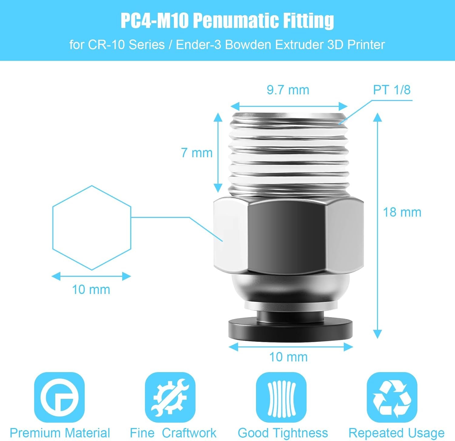 10PCS Premium PC4-M10 Pneumatic Quick Connector Fittings, Bowden Tube...